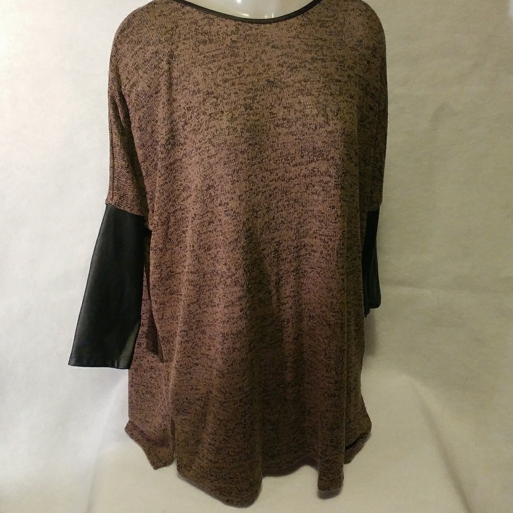 Women's H&M Olive Sweater Leather Sleeves Sz L